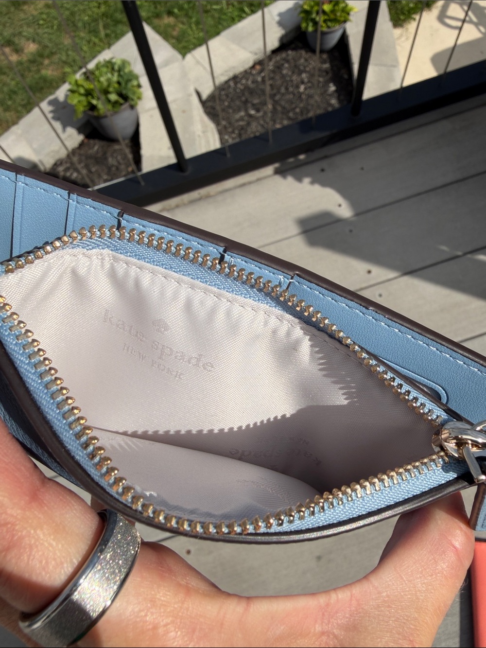 kate spade NWOT Light Blue Leather Zip Card Wallet - Picture 4 of 5